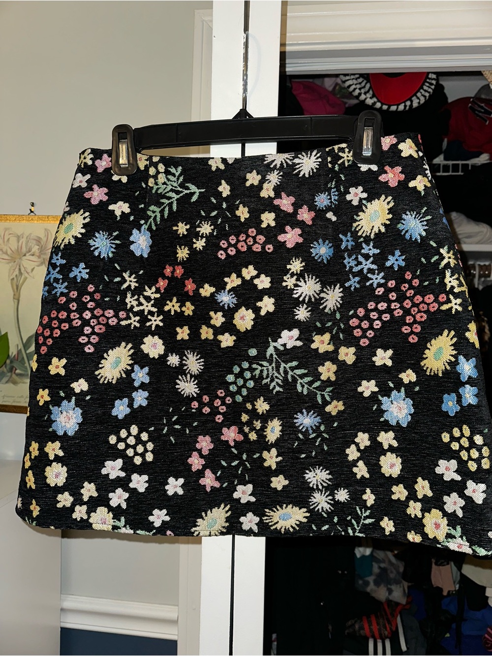Black Floral Embroidered A-Line Skirt